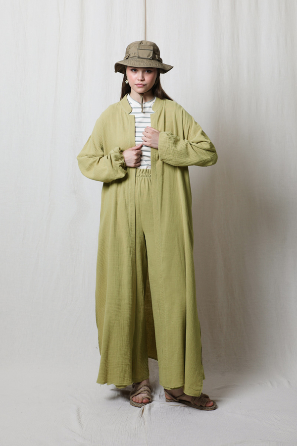 Müslin Abaya Takım Yağ Yeşili - 2