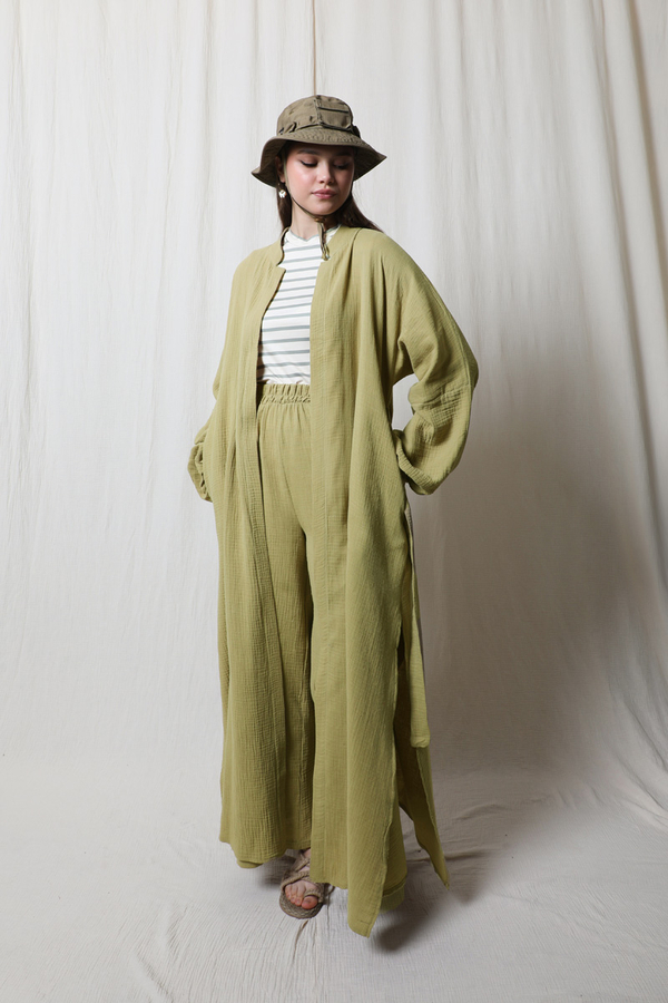 Müslin Abaya Takım Yağ Yeşili - 5