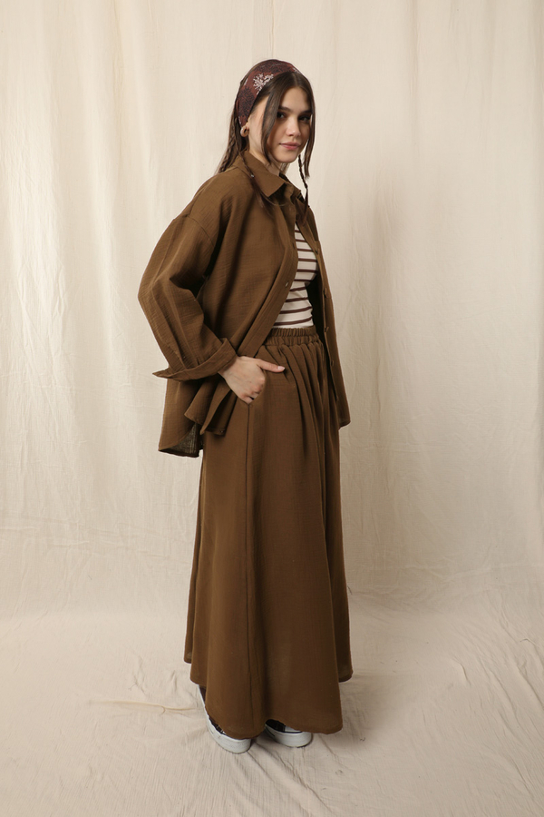 Müslin Etek Takım Kahverengi - 5