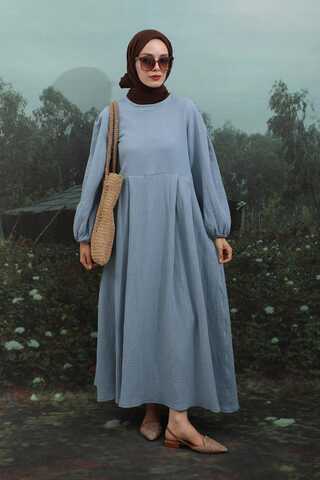 Müslin Klasik Elbise Bebe Mavisi - 2