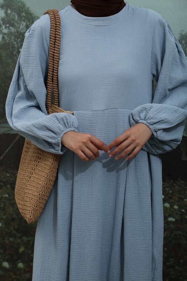 Müslin Klasik Elbise Bebe Mavisi - 6