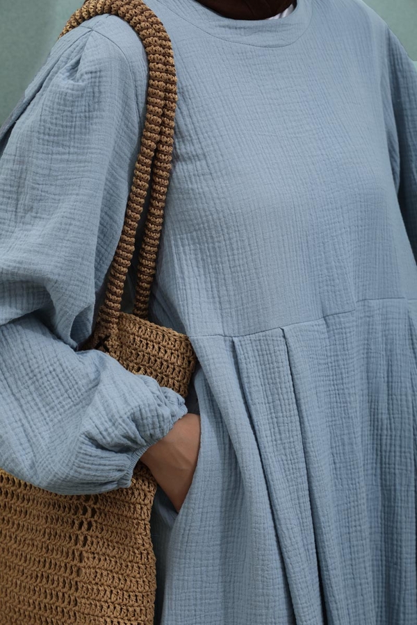 Müslin Klasik Elbise Bebe Mavisi - 8