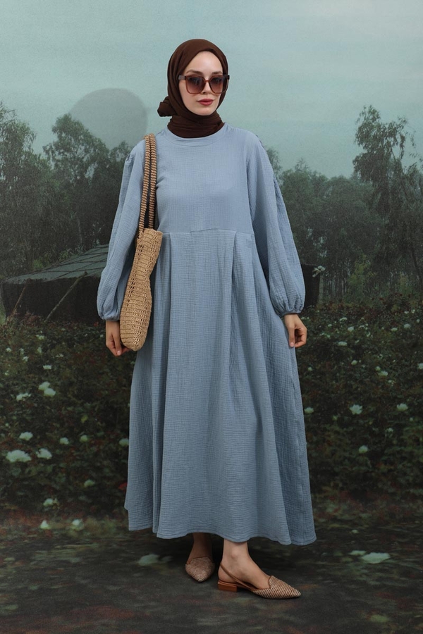 Müslin Klasik Elbise Bebe Mavisi - 2