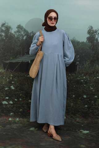 Müslin Klasik Elbise Bebe Mavisi - 1