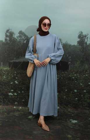 Müslin Klasik Elbise Bebe Mavisi - 3