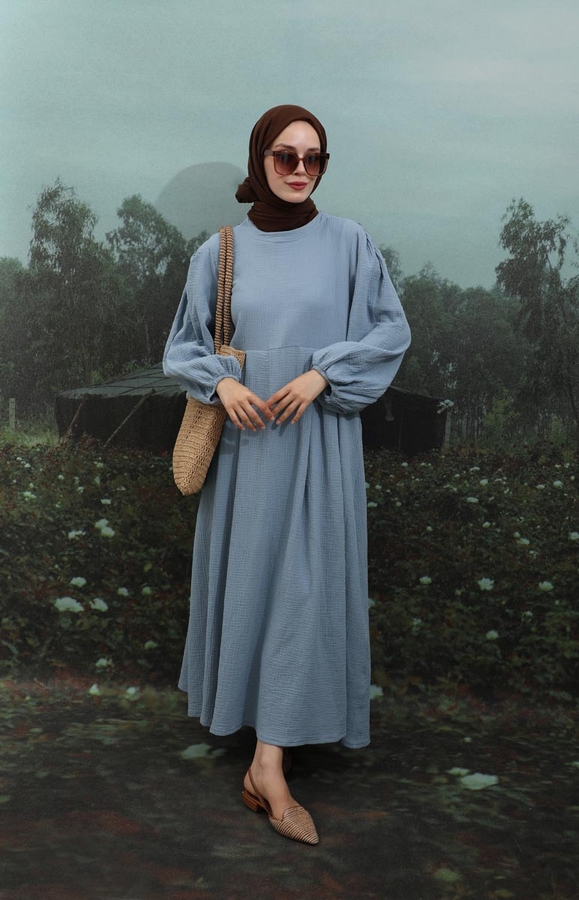 Müslin Klasik Elbise Bebe Mavisi - 3