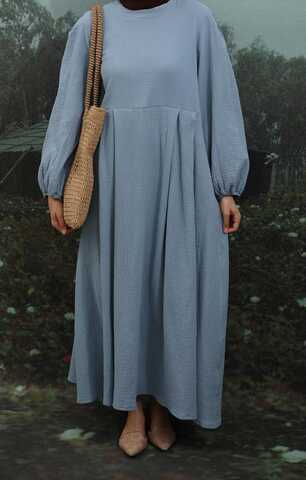 Müslin Klasik Elbise Bebe Mavisi - 4