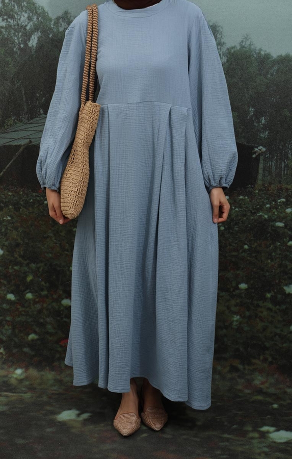 Müslin Klasik Elbise Bebe Mavisi - 4