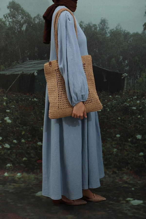 Müslin Klasik Elbise Bebe Mavisi - 5