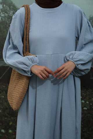 Müslin Klasik Elbise Bebe Mavisi - 6