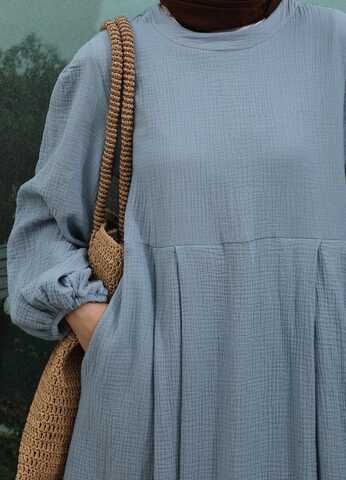 Müslin Klasik Elbise Bebe Mavisi - 7