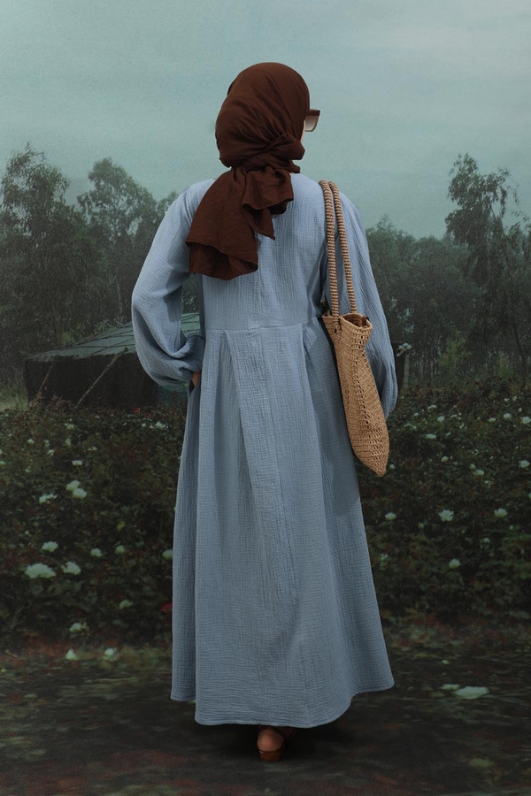 Müslin Klasik Elbise Bebe Mavisi - 9