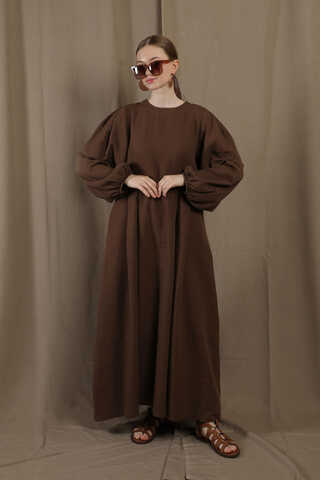 Müslin Klasik Elbise Kahve - 2