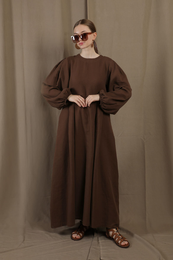 Müslin Klasik Elbise Kahve - 2