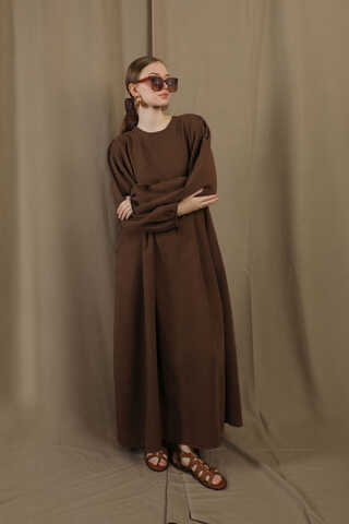 Müslin Klasik Elbise Kahve - 4