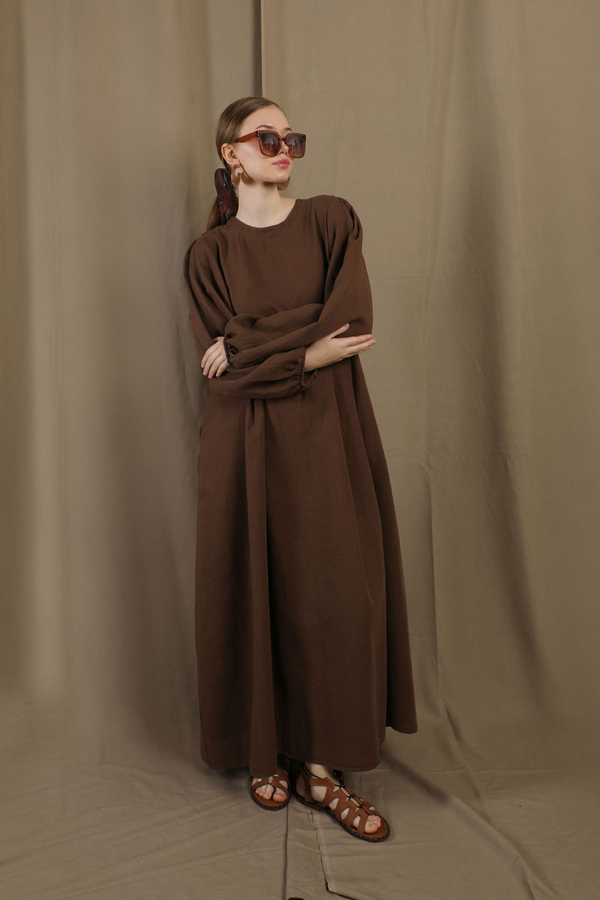 Müslin Klasik Elbise Kahve - 4