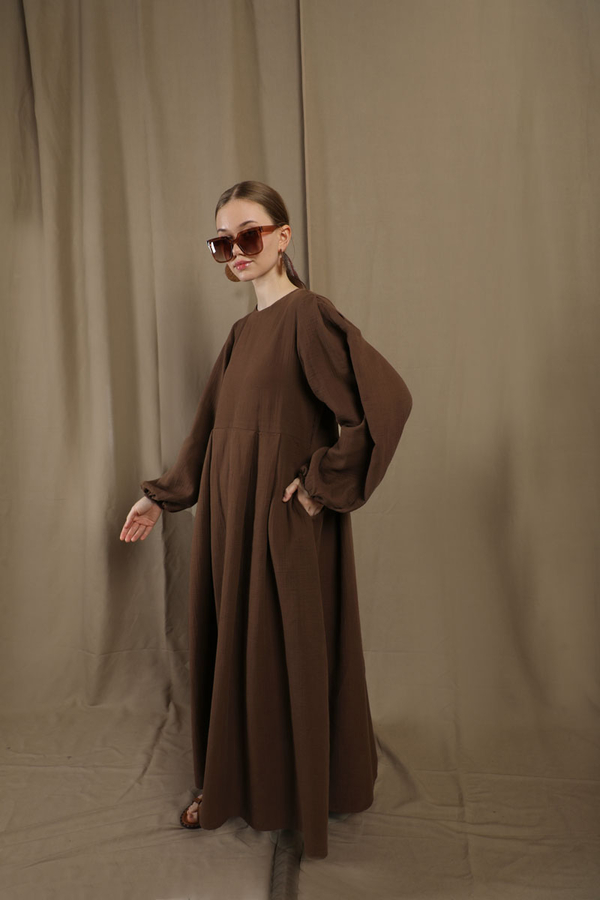 Müslin Klasik Elbise Kahve - 5
