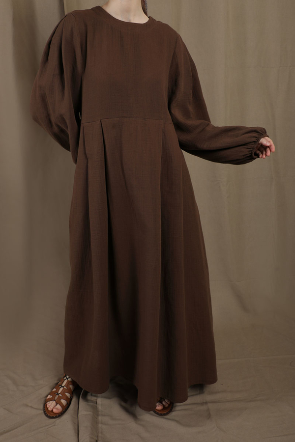 Müslin Klasik Elbise Kahve - 1