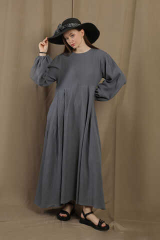 Müslin Klasik Elbise Koyu Gri - 3