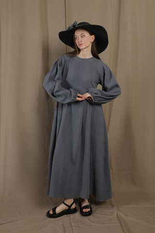 Müslin Klasik Elbise Koyu Gri - 1