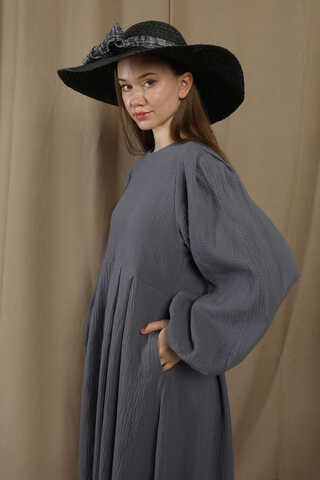 Müslin Klasik Elbise Koyu Gri - 2