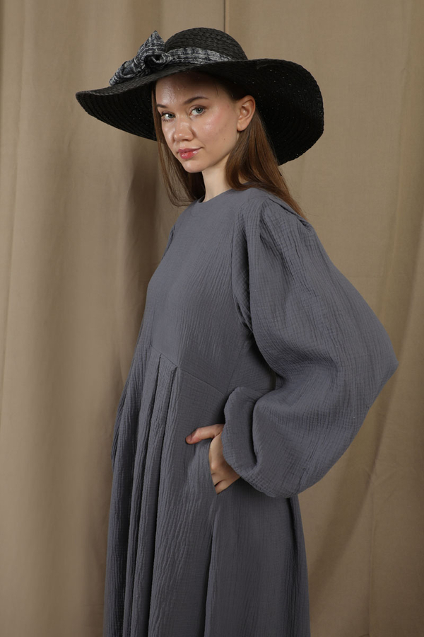 Müslin Klasik Elbise Koyu Gri - 2