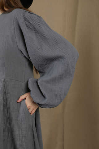 Müslin Klasik Elbise Koyu Gri - 5