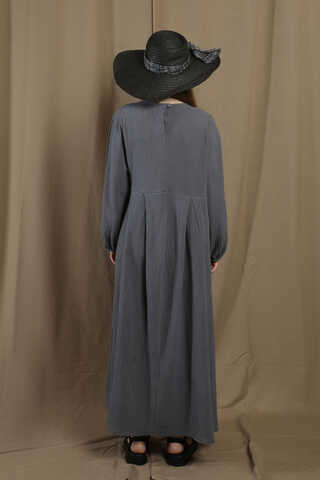 Müslin Klasik Elbise Koyu Gri - 6