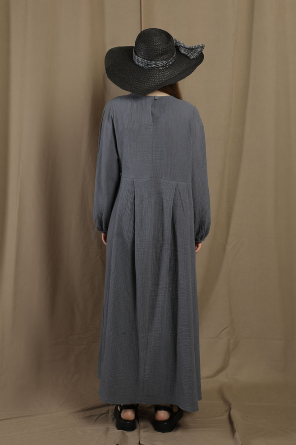 Müslin Klasik Elbise Koyu Gri - 6
