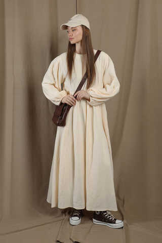Müslin Klasik Elbise Krem - 4