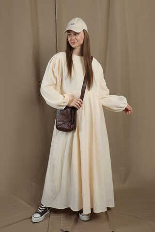 Müslin Klasik Elbise Krem - 1