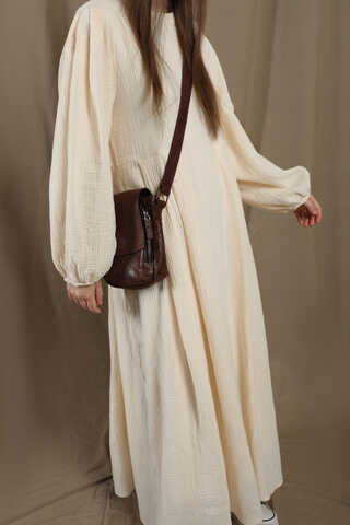 Müslin Klasik Elbise Krem - 3