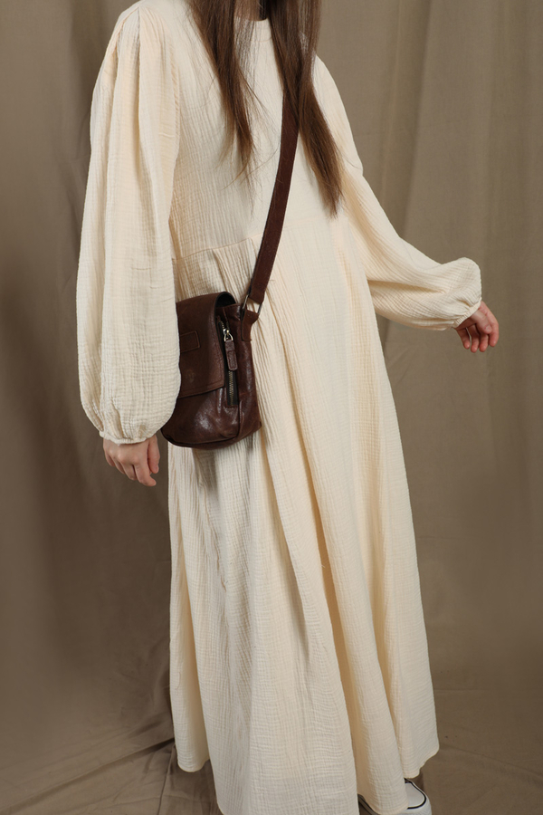 Müslin Klasik Elbise Krem - 3