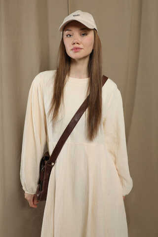 Müslin Klasik Elbise Krem - 2