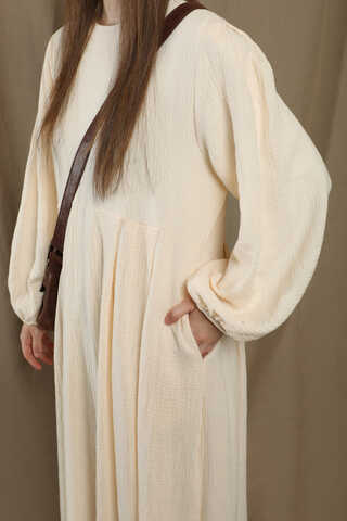 Müslin Klasik Elbise Krem - 5