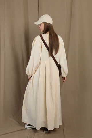 Müslin Klasik Elbise Krem - 6