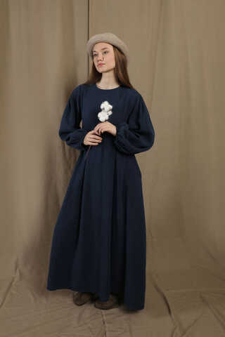 Müslin Klasik Elbise Lacivert - 2