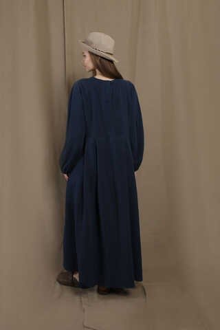 Müslin Klasik Elbise Lacivert - 8