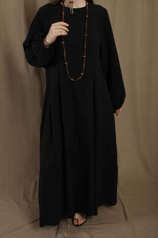 Müslin Klasik Elbise Siyah - 2