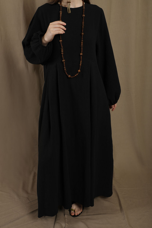 Müslin Klasik Elbise Siyah - 2