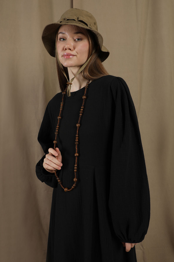 Müslin Klasik Elbise Siyah - 3