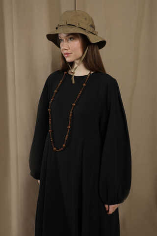 Müslin Klasik Elbise Siyah - 5