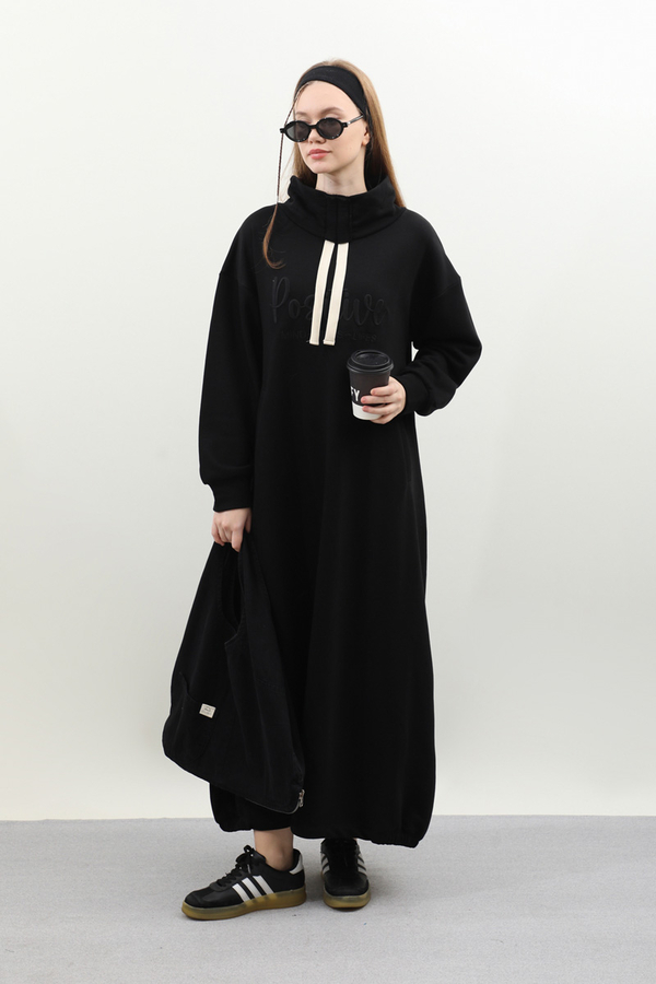 Nakışlı Spor Elbise Siyah - 1