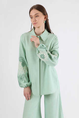 Nakış Detaylı Keten Takım Su Yeşili - 2