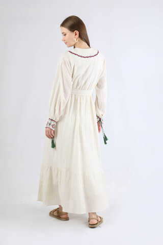 Nakışlı Bebe Yaka Elbise Bordo - 5