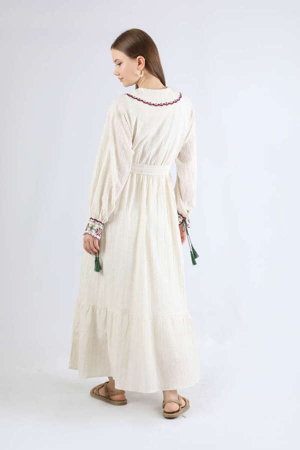 Nakışlı Bebe Yaka Elbise Bordo - 5