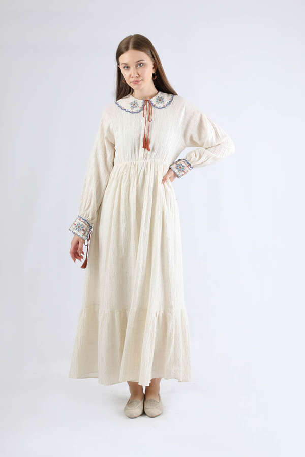 Nakışlı Bebe Yaka Elbise Lila - 1