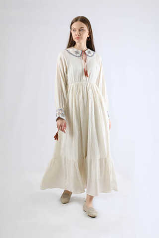 Nakışlı Bebe Yaka Elbise Lila - 3