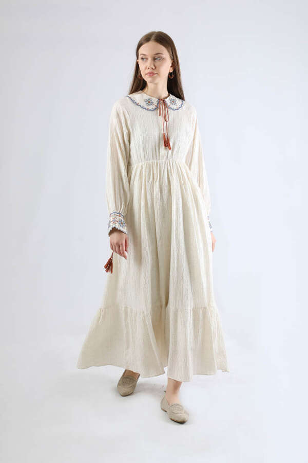 Nakışlı Bebe Yaka Elbise Lila - 3