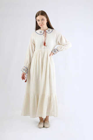 Nakışlı Bebe Yaka Elbise Lila - 1